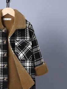 SHEIN Tween Boy Plaid Print Button Front Teddy Lined Coat - Multicolor - View 6