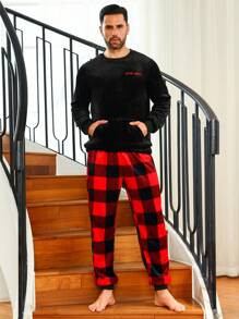 Men Buffalo Plaid Print PJ Set, For Christmas - Multicolor - View 5