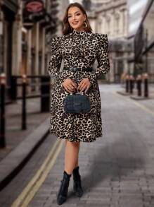 SHEIN Clasi Hơn In hoa Báo Cổ giả Tay áo Đầm Không có thắt lưng - Nhiều màu - Xem 6