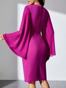 SHEIN Tall Trumpet Sleeve Bodycon Dress - Hot Pink - View 2