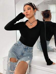 SHEIN Unity Solid Ribbed Knit Sweater - Black - View 6