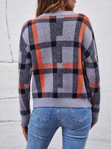 SHEIN LUNE Jersey con patrón de cuadros de hombros caídos