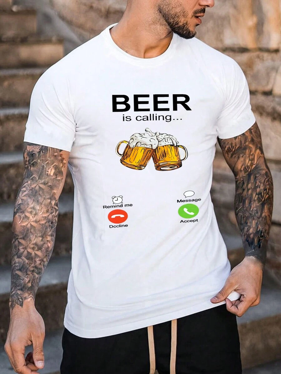 男士標語圖案T恤 - 白色 - 查看 1