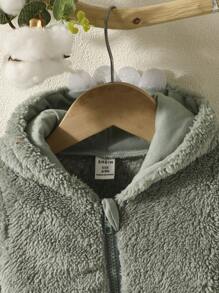 Baby Girl 3D Design Hooded Teddy Jacket - Army Green - View 7