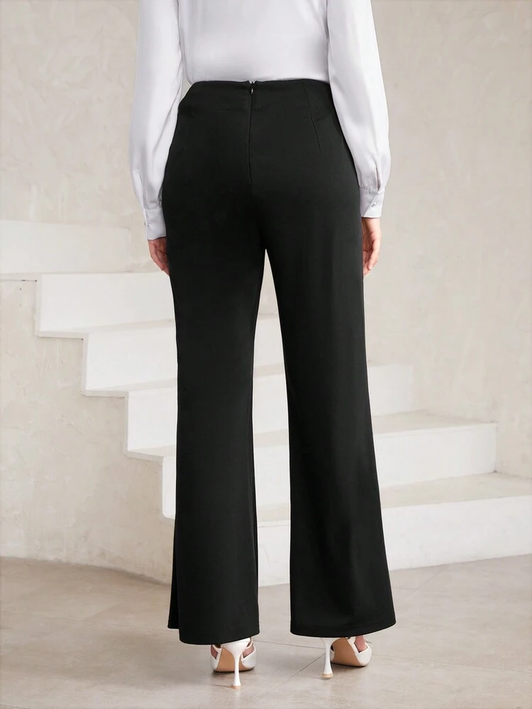 Rhinestone Heart Ring Linked Ruched Front Flare Leg Pants Fall Cloth For Women