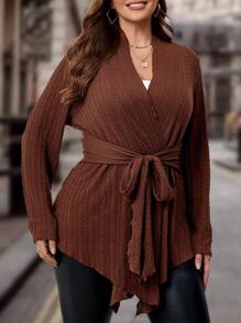 Franclia 大碼素色腰帶外套 - 咖啡棕 - 查看 1