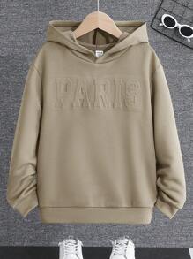 SHEIN Leap Crew Tween Boy Letter Embossed Drop Shoulder Sweatshirt - Khaki - View 1