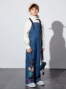 SHEIN Cậu bé Tween Đồ họa Chữ cái quần ống rộng Quần yếm Không có áo len - Nhiều màu - Xem 1