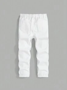 SHEIN 男大童字母和卡通圖案破洞牛仔褲 - 白色 - 查看 2