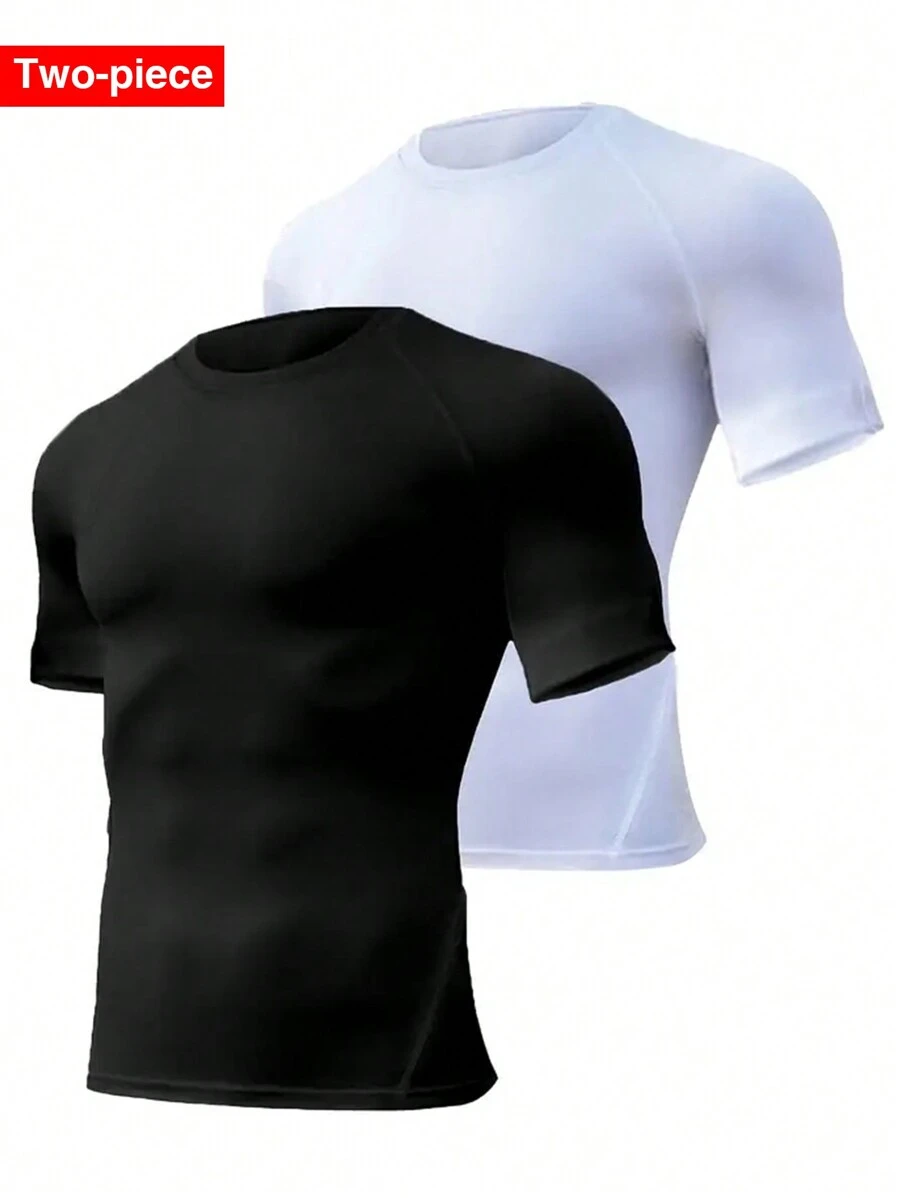 Gym Rark 男友风男士两件套纯色运动T恤健身上衣基础款T恤，跑步，运动服，全息，纯色运动上衣健身房紧身衣透气压缩衣男士 - 彩色 - 查看 1
