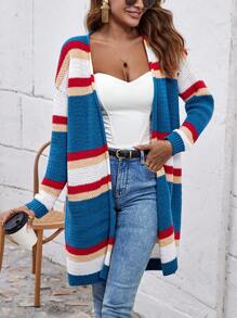 SHEIN Unity Color Block Drop Shoulder Duster Cardigan Fall Cloth For Women - Multicolor - View 5
