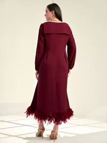 Modelyn Burgundy Red Lantern Sleeve Fuzzy Hem Dress - Burgundy - View 2