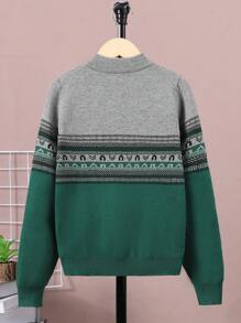 SHEIN Cậu bé Tween Mẫu Geo Dây kéo mặt trước Áo len - Nhiều màu - Xem 2