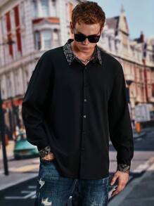 Manfinity Homme Men Plus Paisley Print Button Front Shirt - Black - View 6