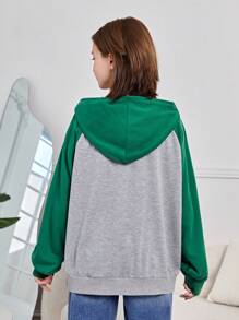 SHEIN Teen Girl Letter Graphic Raglan Sleeve Sweatshirt - Multicolor - View 2