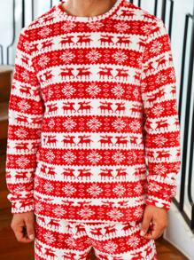 Hombres Conjunto de pijama con estampado de Navidad - Rojo - Ver 5