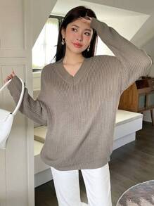 SHEIN Unity 條紋針織落肩袖套頭毛衣不附帶圍巾