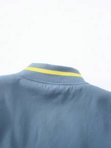 Manfinity Homme Men Letter Graphic Striped Trim Bomber Jacket Without Hoodie - Blue - View 5