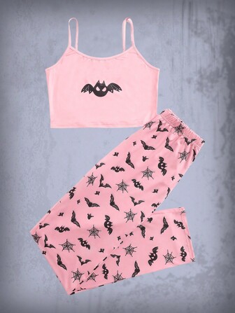 Goth Pyjama Set mit Fledermaus Muster