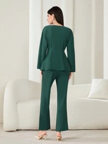 Mulvari Women's Ruffle Hem Top And Flare Pants Set - Dark Grey - View 2