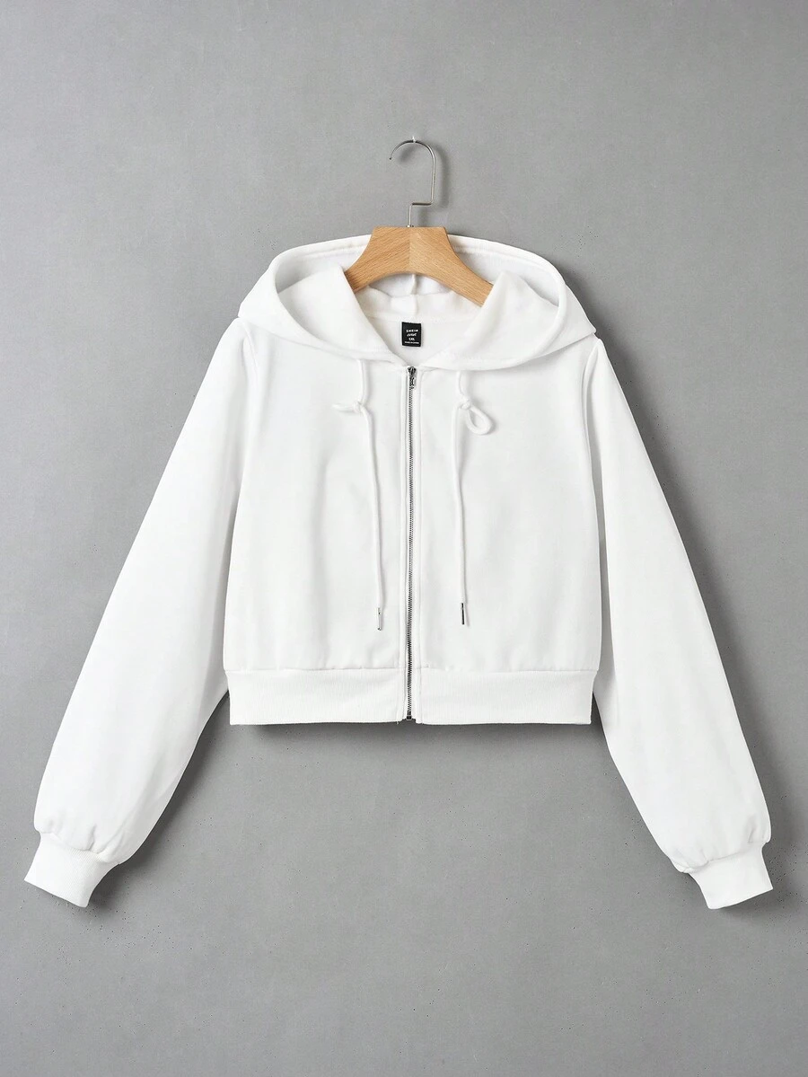 SHEIN EZwear Plus Size Zip Up Drawstring Sweatshirt - White - View 1