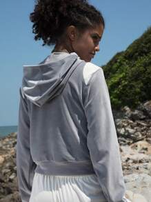 In My Nature Mountain Embroidery Half Zip Outdoor Sweatshirt - Grey - View 2