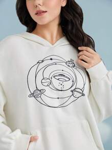 Mulvari Plus Planet Print Drop Shoulder Hoodie