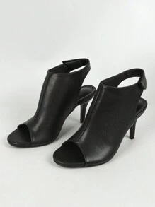 Fall/Winter High Heel Open Toe Sandals,Elegant,Kitten Heels - Black - View 4