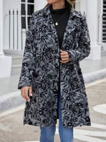 EMERY ROSE Allover Floral Print Belted Coat - Black and White - View 4