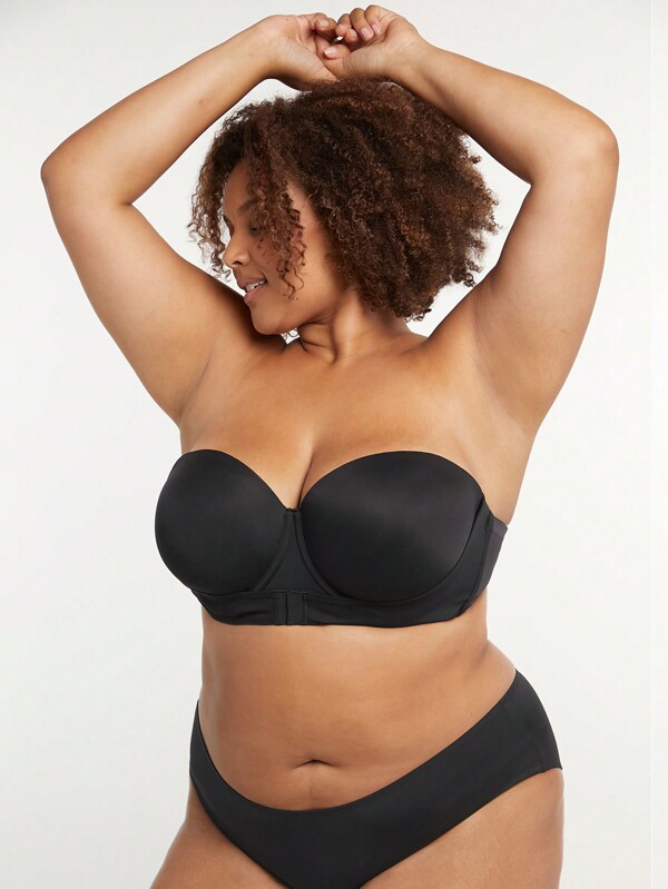 LUVLETTE Suport Plus Dream Curve + Sutien negru fără bretele, închidere în față, push-up