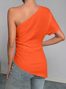 SHEIN Essnce One Shoulder Asymmetrical Hem Blouse - Orange - View 2