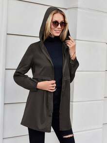 SHEIN LUNE Chất rắn Dây kéo Áo trùm đầu - Màu nâu Sô-cô-la - Xem 6