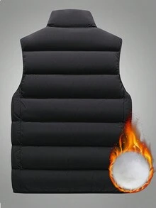 Men 1pc Zipper Front Vest Padded Coat - Black - View 2