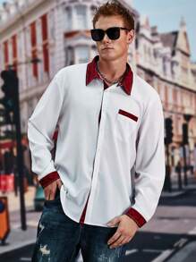 Manfinity Homme Men Plus Contrast Trim Pocket Patched Shirt - Red and White - View 1