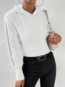 Chiquease Áo len dệt kim dáng ngắn, vai rớt, có mũ, thích hợp cho mùa thu đông. - trắng - Xem 5