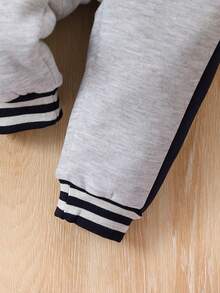 Baby Boy Letter Patched Striped Trim Varsity Jacket & Sweatpants Without Tee - Multicolor - View 5