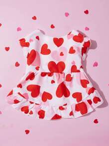 Valentine's Day Petsin Pink Heart Printed Cute Pet Dress With Short Sleeves For Small Dogs And Cats - Multicolor - View 1
