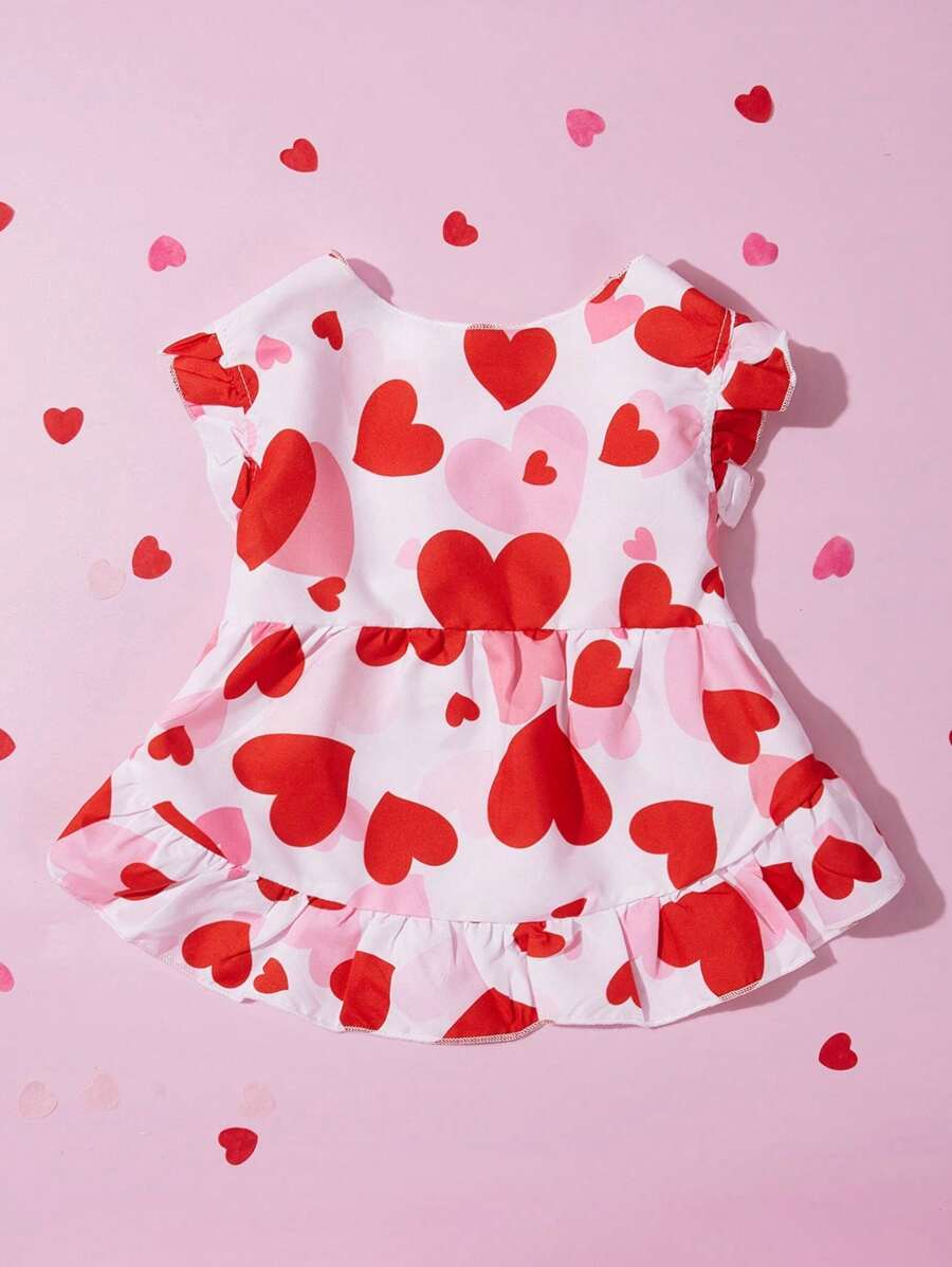Valentine's Day Petsin Pink Heart Printed Cute Pet Dress With Short Sleeves For Small Dogs And Cats - Multicolor - View 1