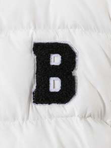 SHEIN Tween Girl Letter Patched Zip Up Padded Coat - White - View 5