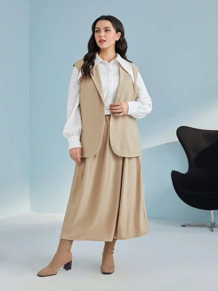 Plus Solid Button Front Shirt