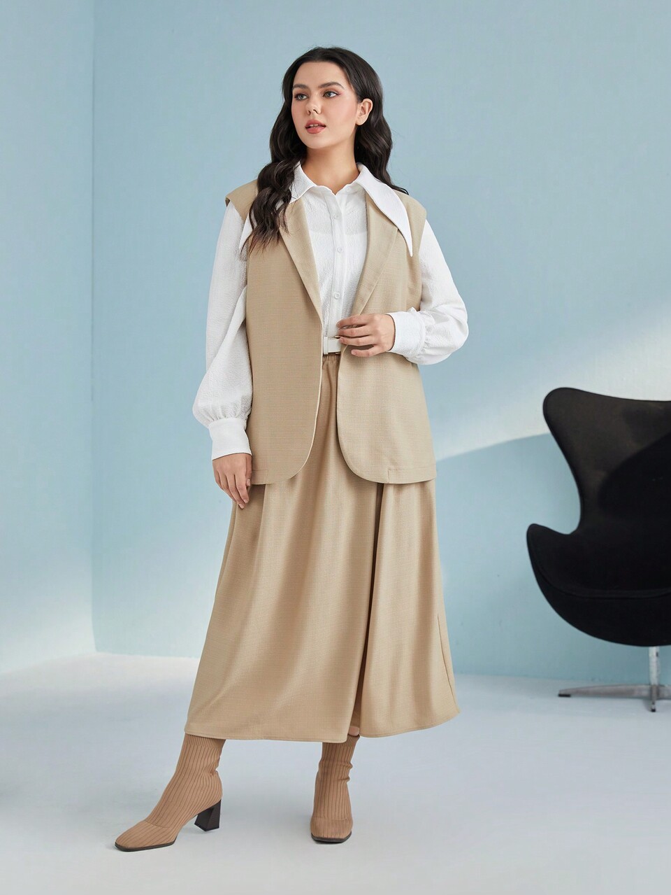 Plus Solid Button Front Shirt