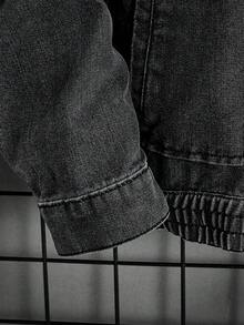 Manfinity Men Flap Pocket Denim Jacket Without Tee - Dark Grey - View 4