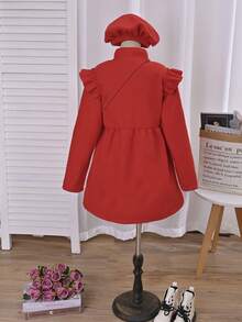 SHEIN Cô gái Tween Viền Ruffle Áo khoác & Mũ Đối với Giáng sinh - Đỏ - Xem 2