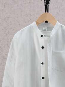 SHEIN Tween Boy Solid Button Front Shirt Without Tee - White - View 6