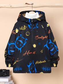 SHEIN Cậu bé Tween Chữ cái & Đồ họa hoạt hình Lót Teddy Áo trùm đầu Không có áo len - Nhiều màu - Xem 3