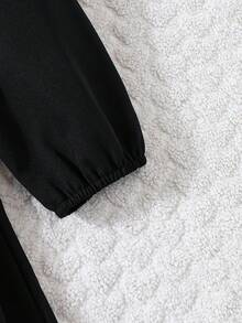 SHEIN Cô gái Tween Ren tương phản Cổ áo rộng Đầm - màu đen - Xem 3