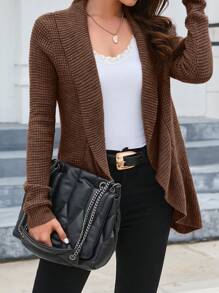 SHEIN LUNE 秋冬纯色休闲设计开衫、长袖上衣 - 咖啡棕 - 查看 5