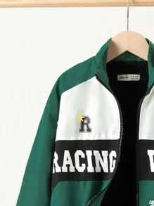 SHEIN Tween Boy Letter Graphic Two Tone Zip Up Coat - Green - View 7