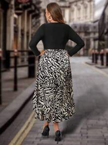SHEIN Clasi Plus Robe Imprimé Graphique À Volants - Noir et Blanc - Voir 2
