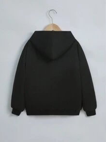 SHEIN 女大童拉鏈開襟加絨內裏連帽夾克 - 卡其色 - 查看 2